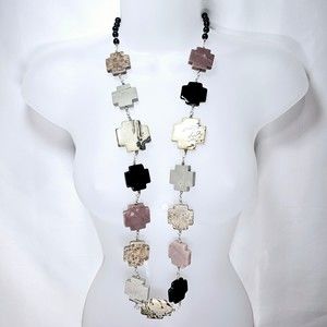 Artisan Cross Necklace Natural Stone Gem Statement Spiritual Station Religious